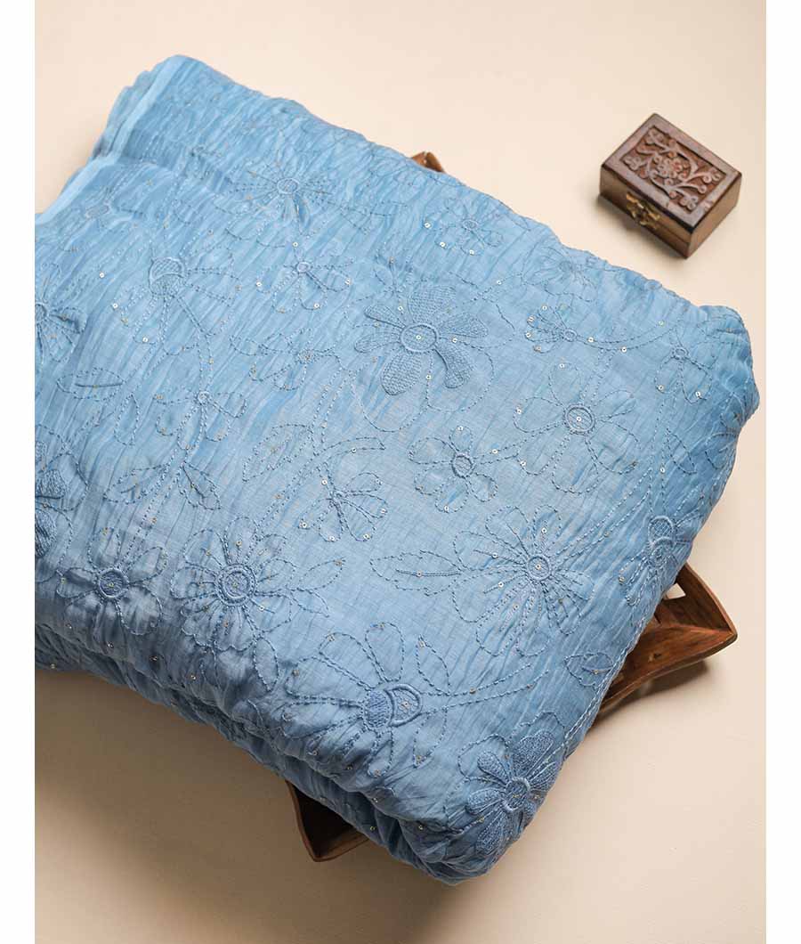 MUL CHANDERI EMBROIDERED FABRIC