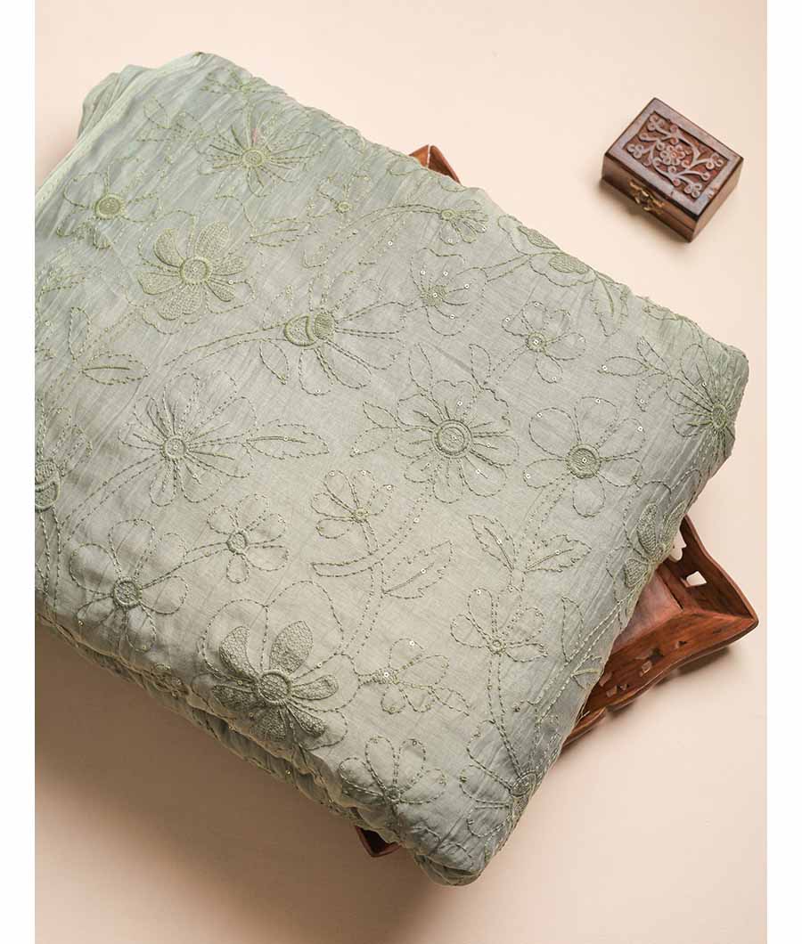 MUL CHANDERI EMBROIDERED FABRIC