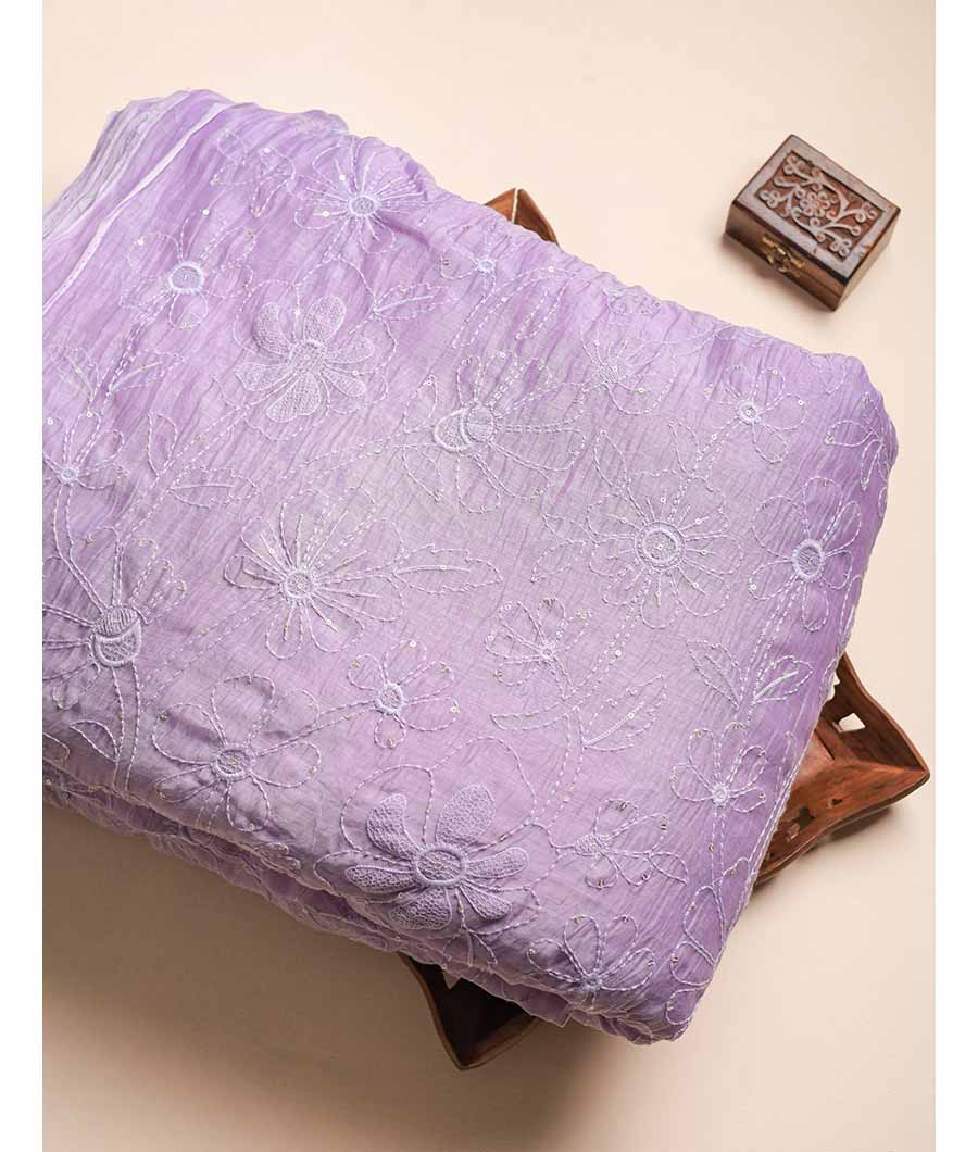 MUL CHANDERI EMBROIDERED FABRIC