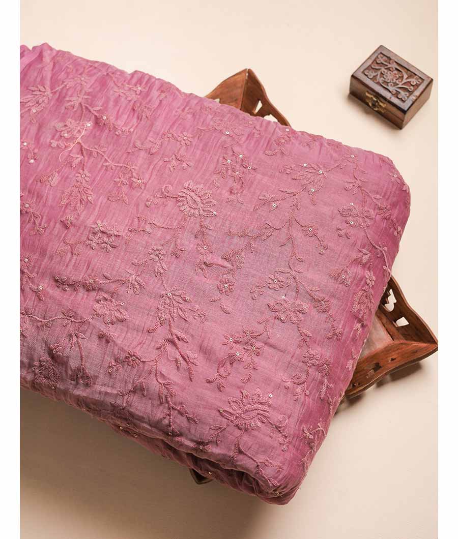 MUL CHANDERI EMBROIDERED FABRIC