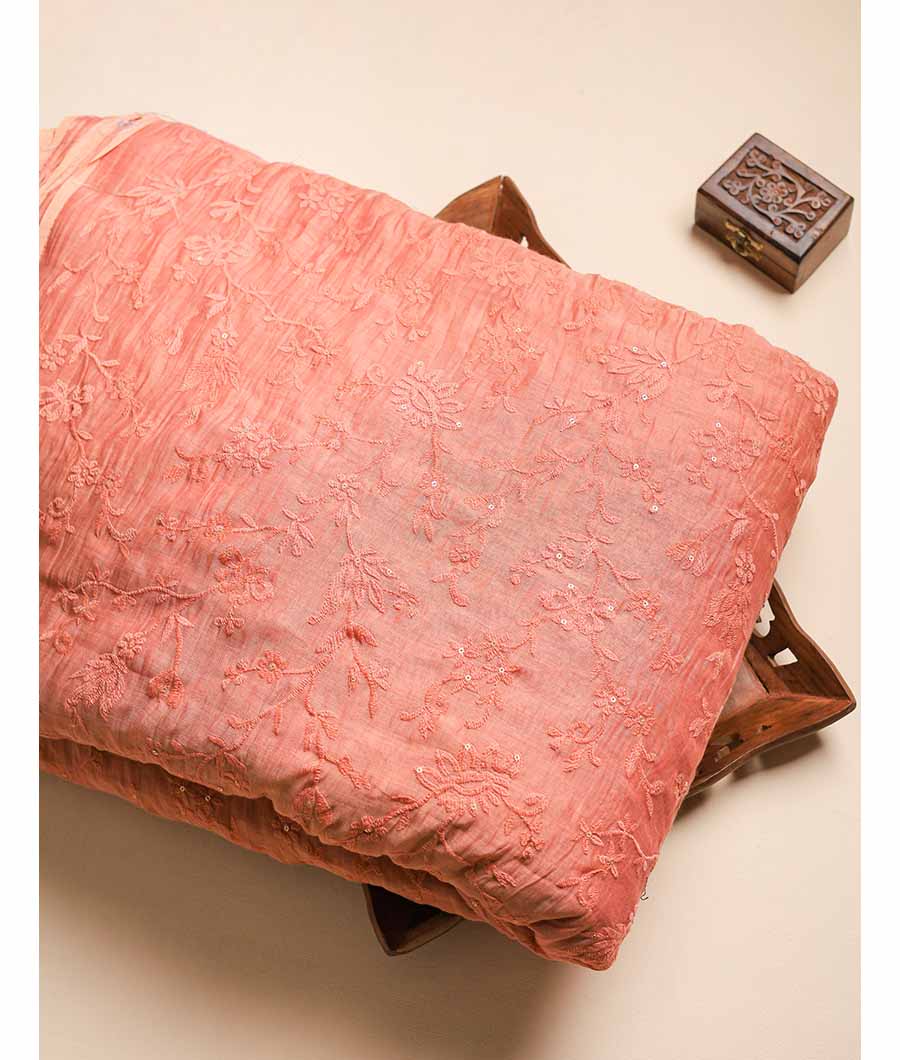 MUL CHANDERI EMBROIDERED FABRIC