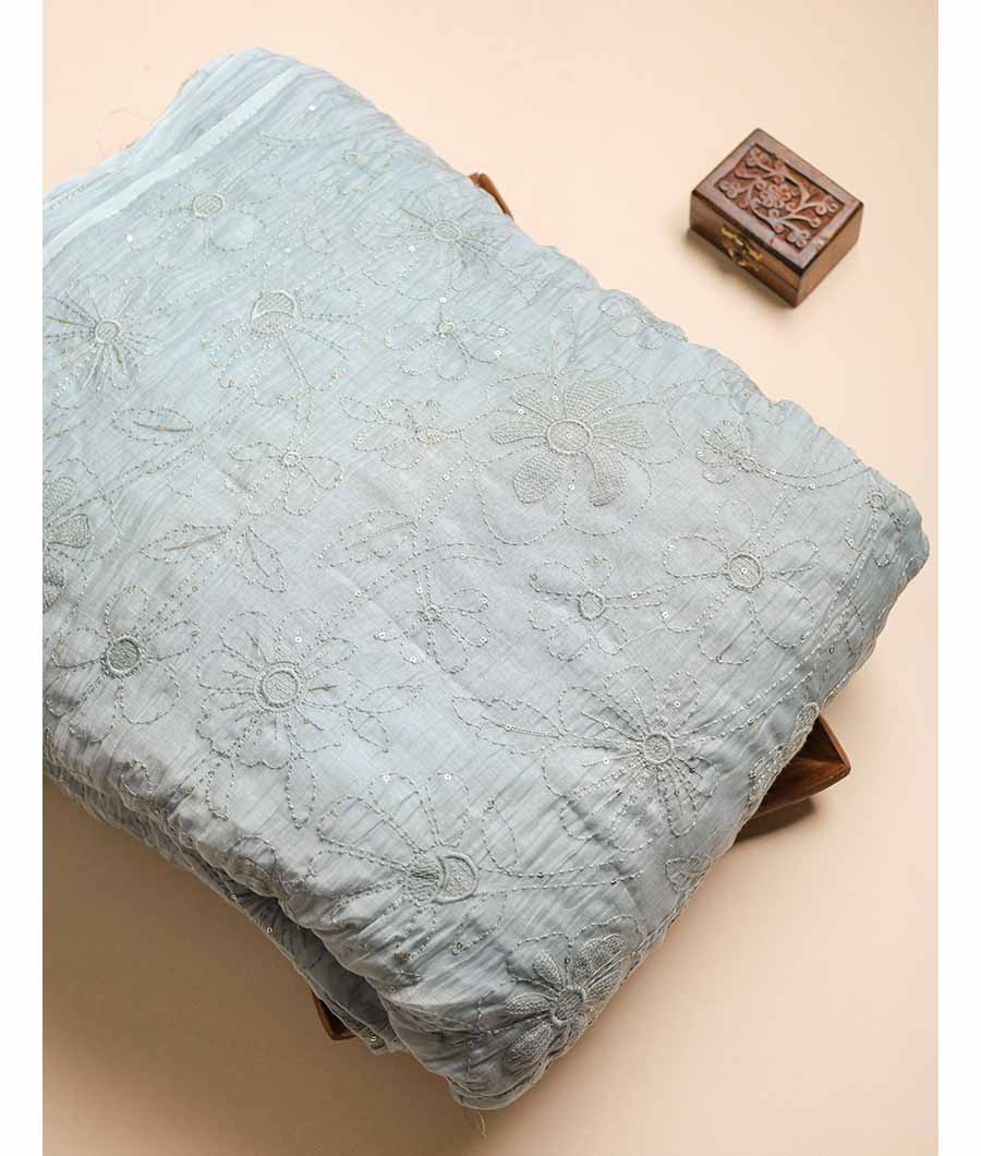 MUL CHANDERI EMBROIDERED FABRIC