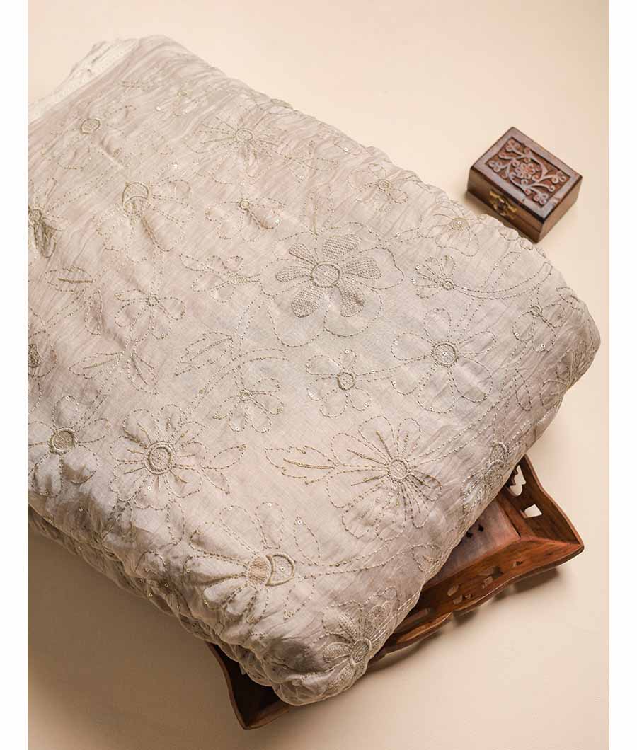 MUL CHANDERI EMBROIDERED FABRIC