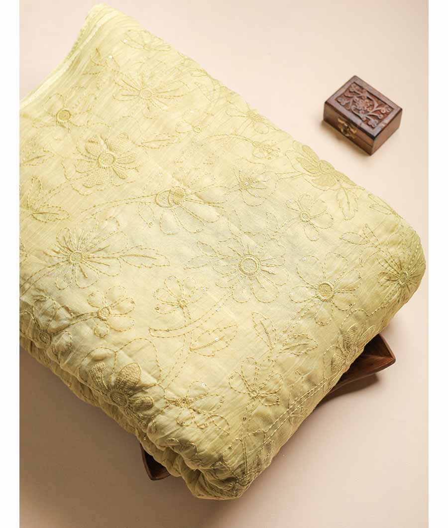 MUL CHANDERI EMBROIDERED FABRIC