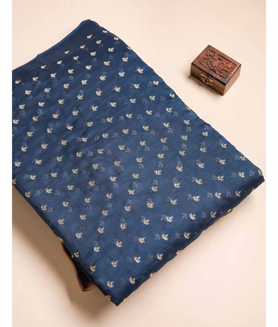 MUL CHANDERI ZARI EMBROIDERED FABRIC