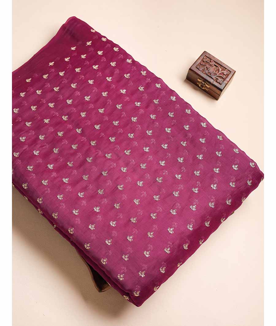 MUL CHANDERI ZARI EMBROIDERED FABRIC