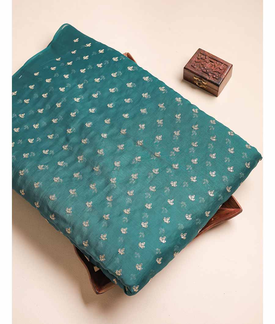 MUL CHANDERI ZARI EMBROIDERED FABRIC