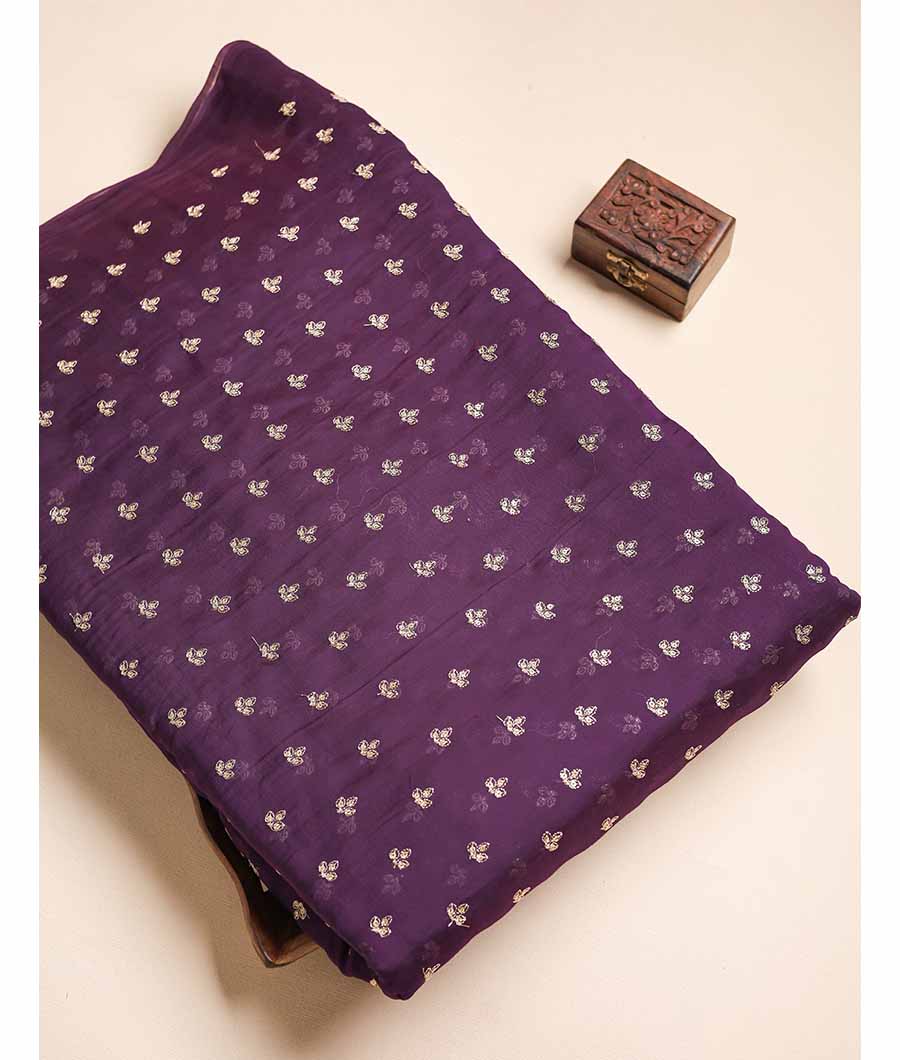 MUL CHANDERI ZARI EMBROIDERED FABRIC