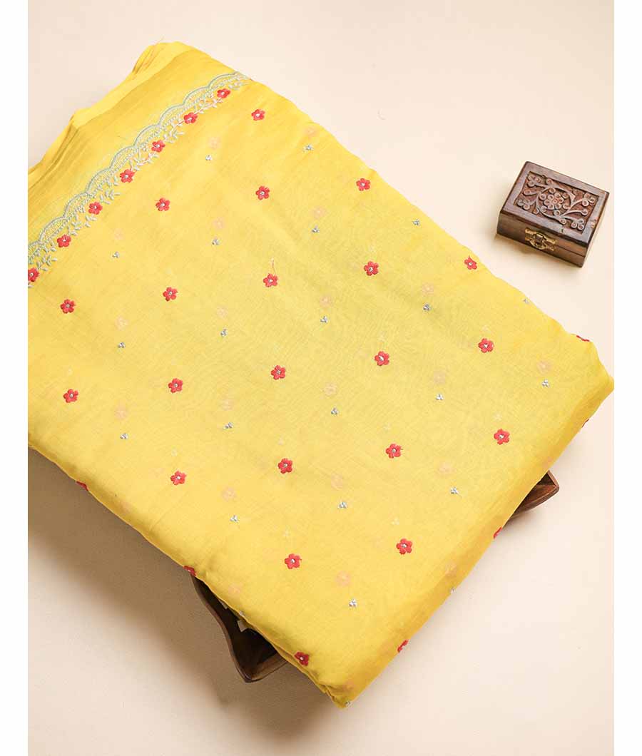 MUL CHANDERI EMBROIDERED FABRIC