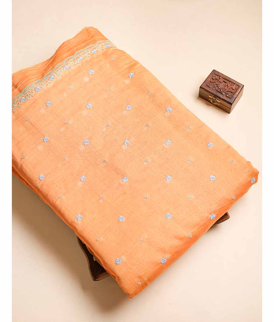 MUL CHANDERI EMBROIDERED FABRIC