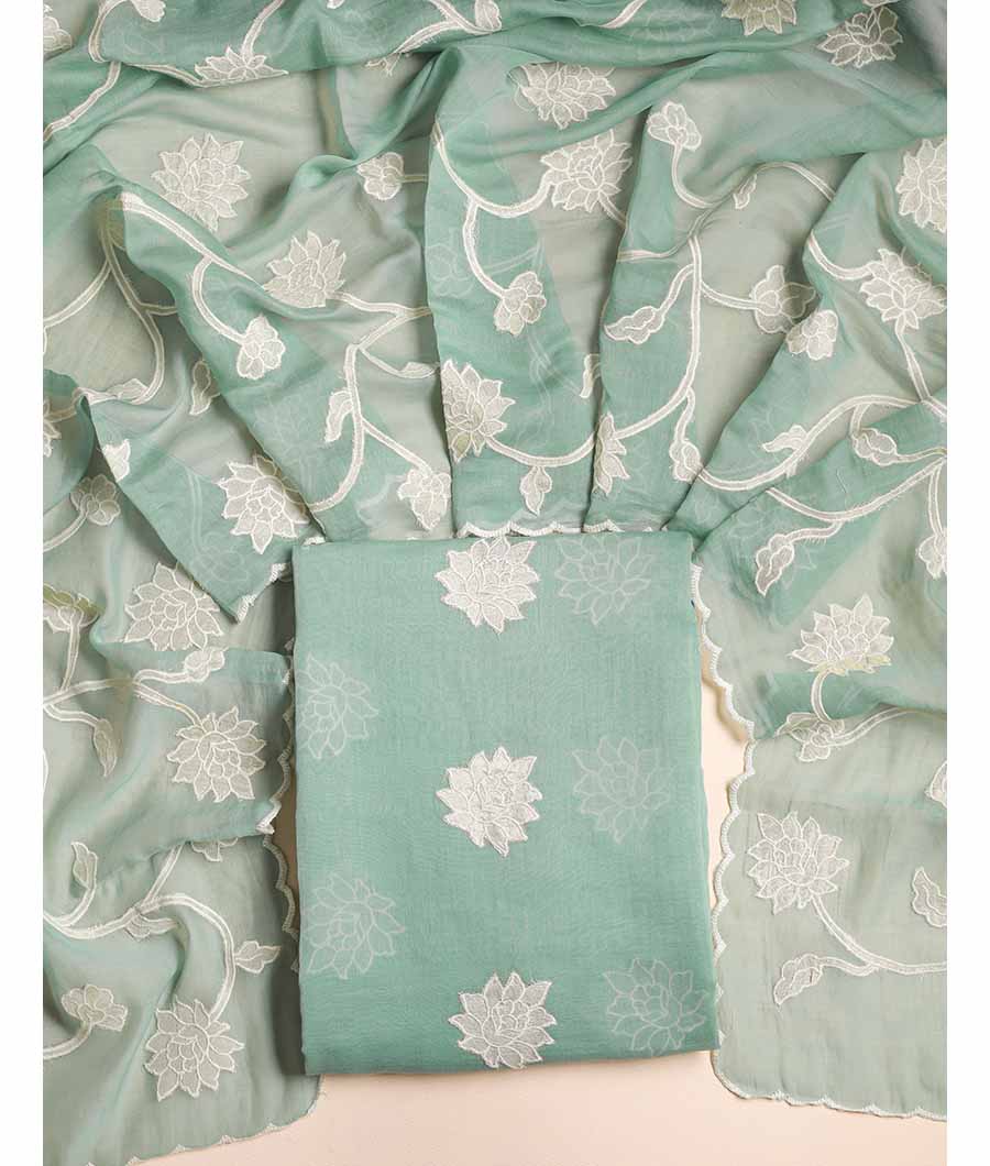 MUL CHANDERI APPLIQUE WORK SUIT SET