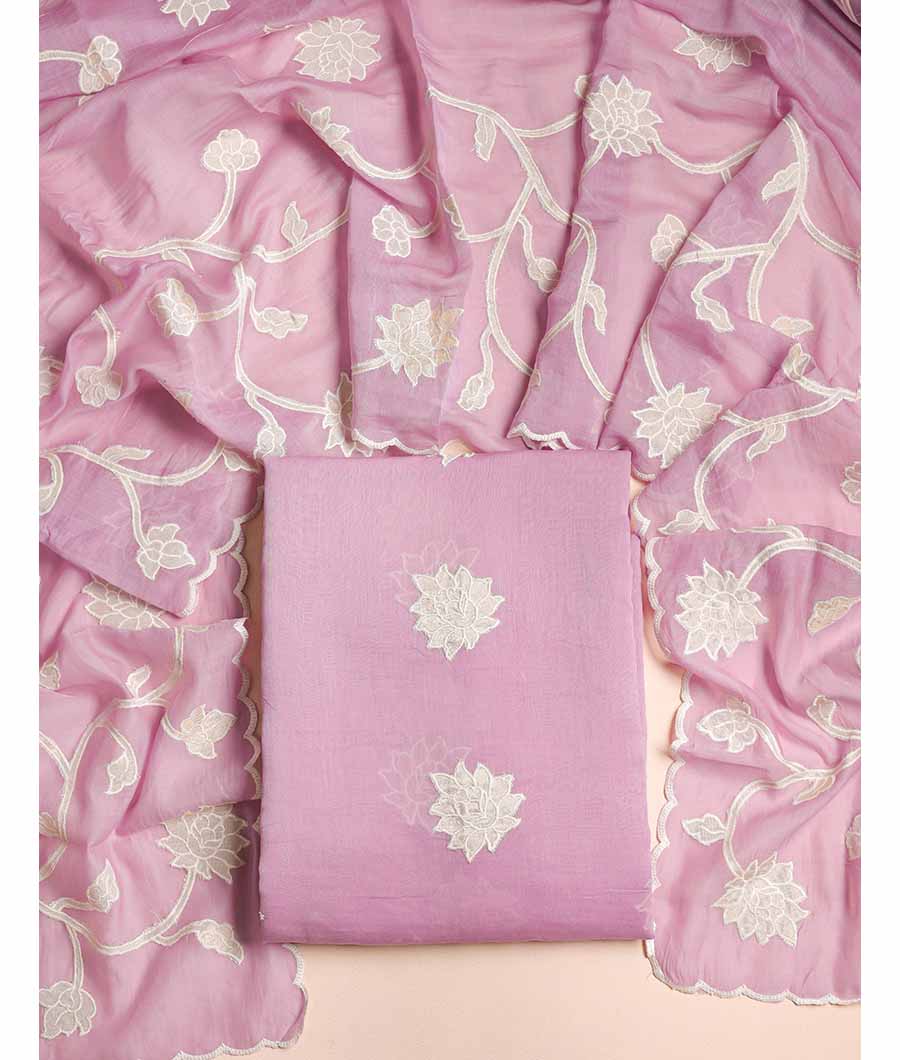 MUL CHANDERI APPLIQUE WORK SUIT SET