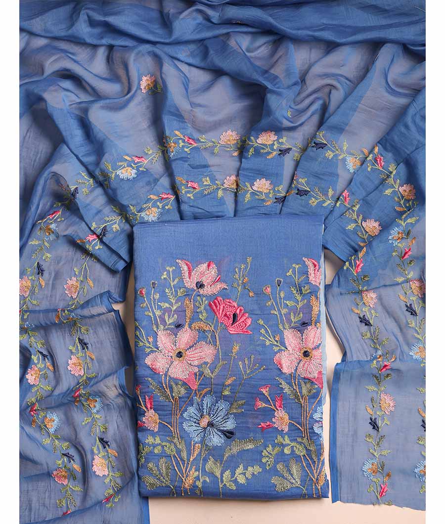 MUL CHANDERI EMBROIDERED SUIT SET