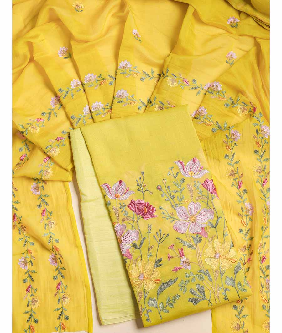 MUL CHANDERI EMBROIDERED SUIT SET