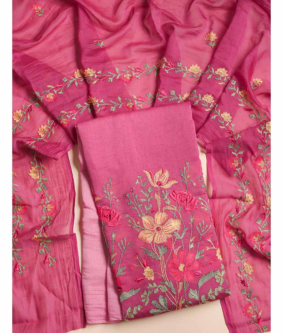 MUL CHANDERI EMBROIDERED SUIT SET