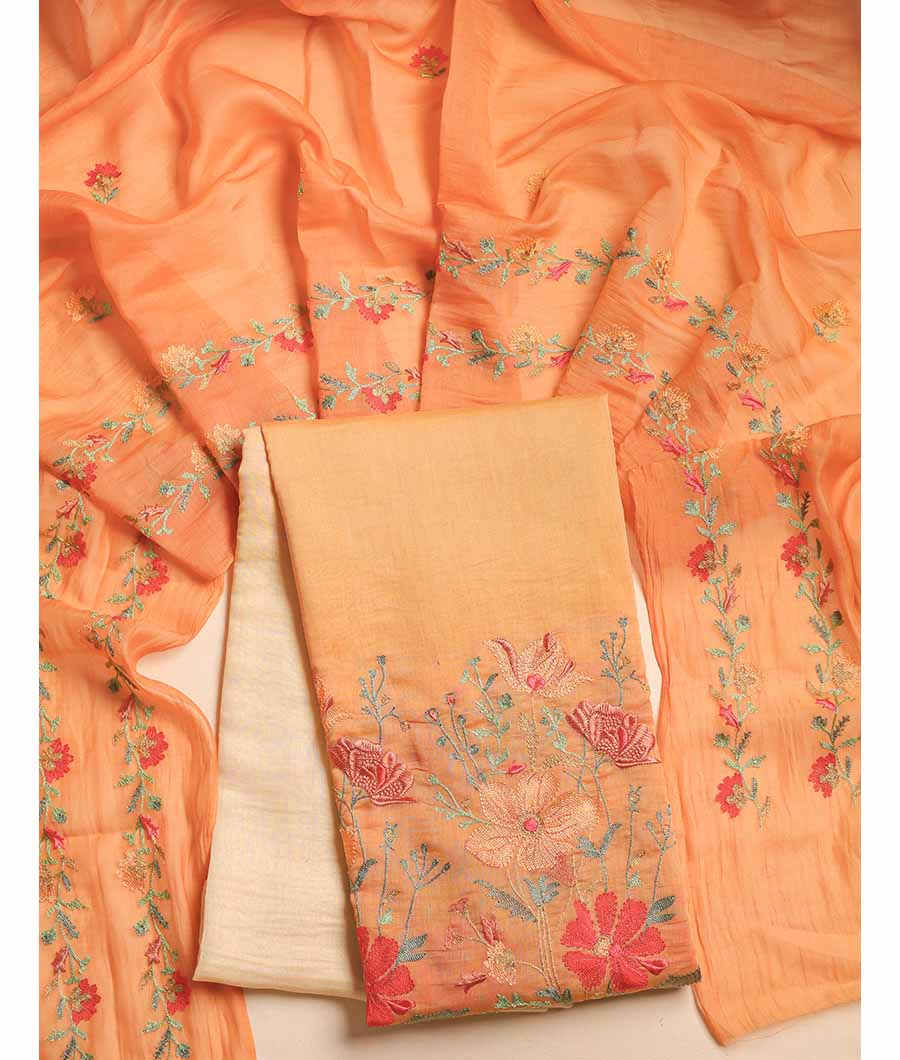 MUL CHANDERI EMBROIDERED SUIT SET