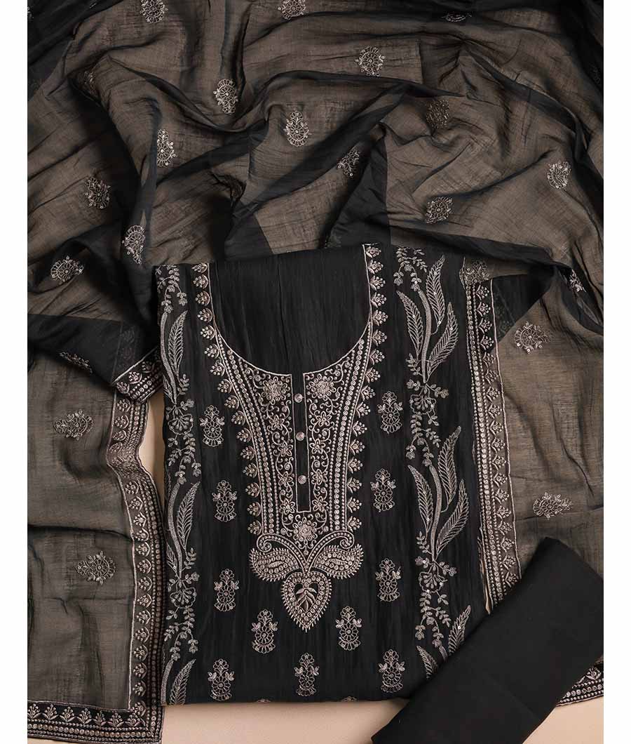 PURE MUL CHANDERI EMBROIDERED SUIT SET