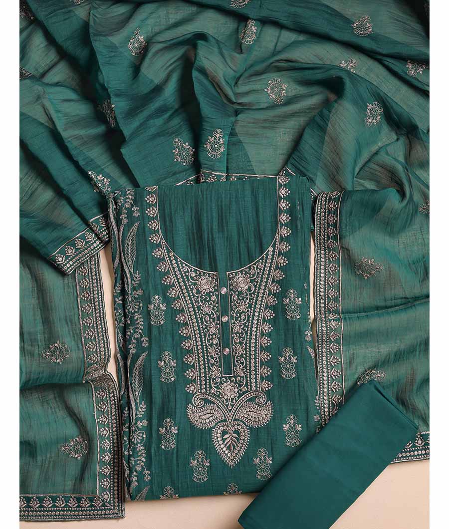 PURE MUL CHANDERI EMBROIDERED SUIT SET