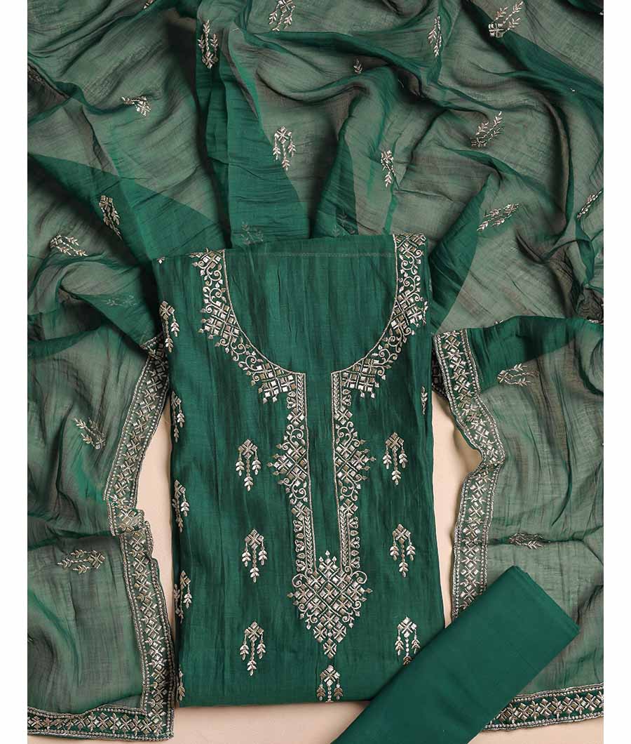 PURE MUL CHANDERI EMBROIDERED SUIT SET