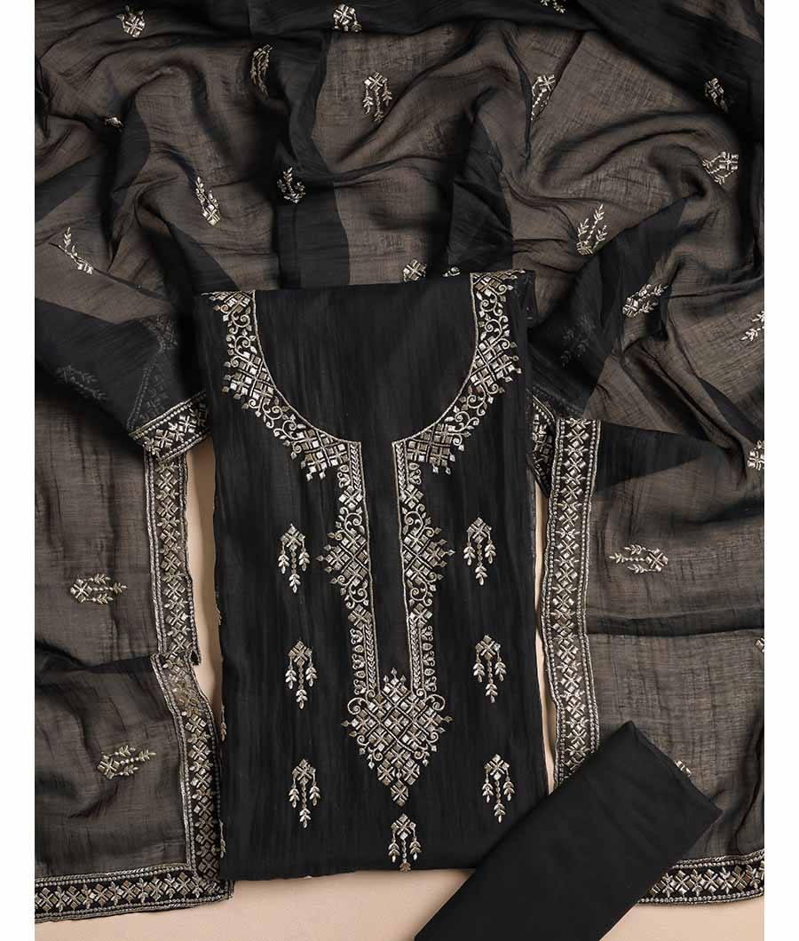 PURE MUL CHANDERI EMBROIDERED SUIT SET