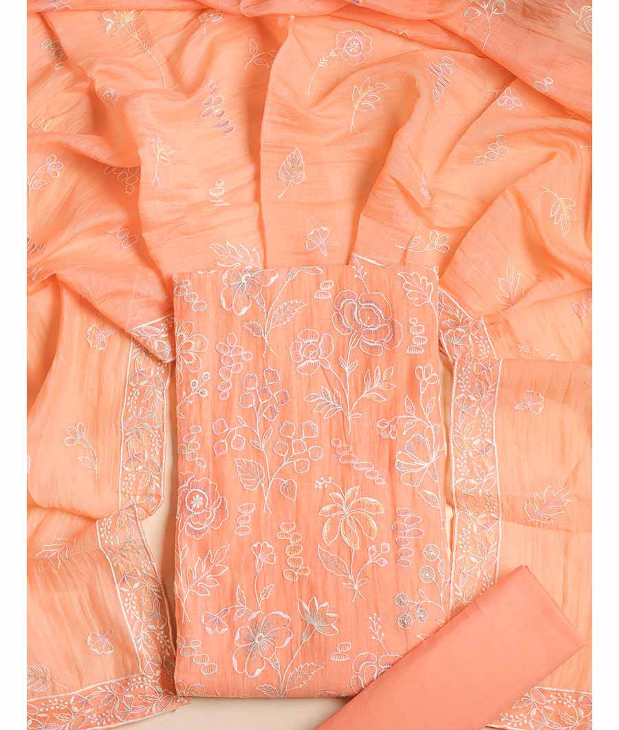 PURE MUL CHANDERI EMBROIDERED SUIT SET