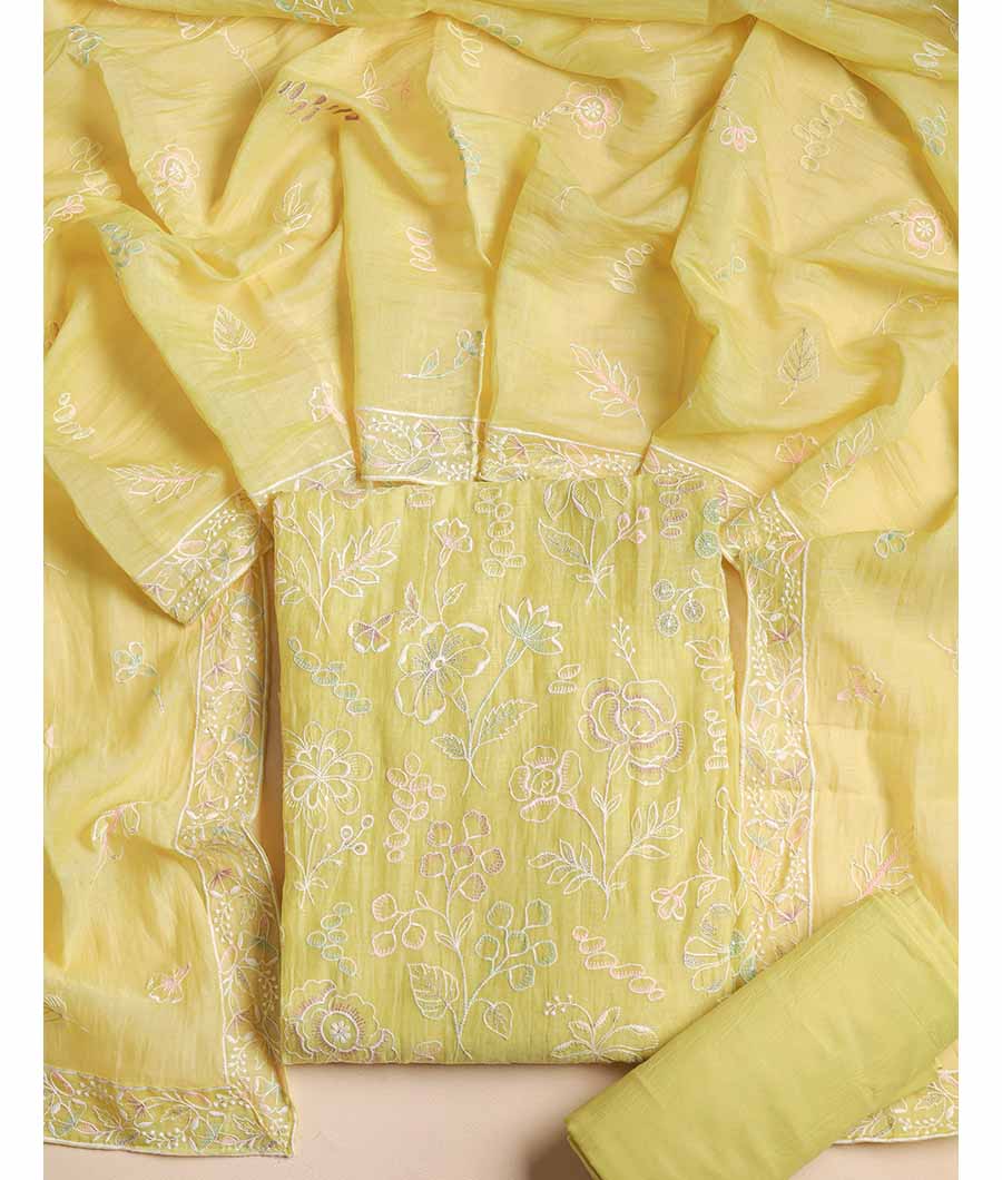 PURE MUL CHANDERI EMBROIDERED SUIT SET