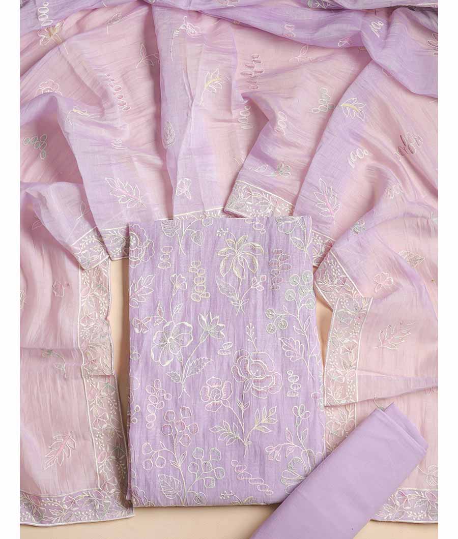 PURE MUL CHANDERI EMBROIDERED SUIT SET