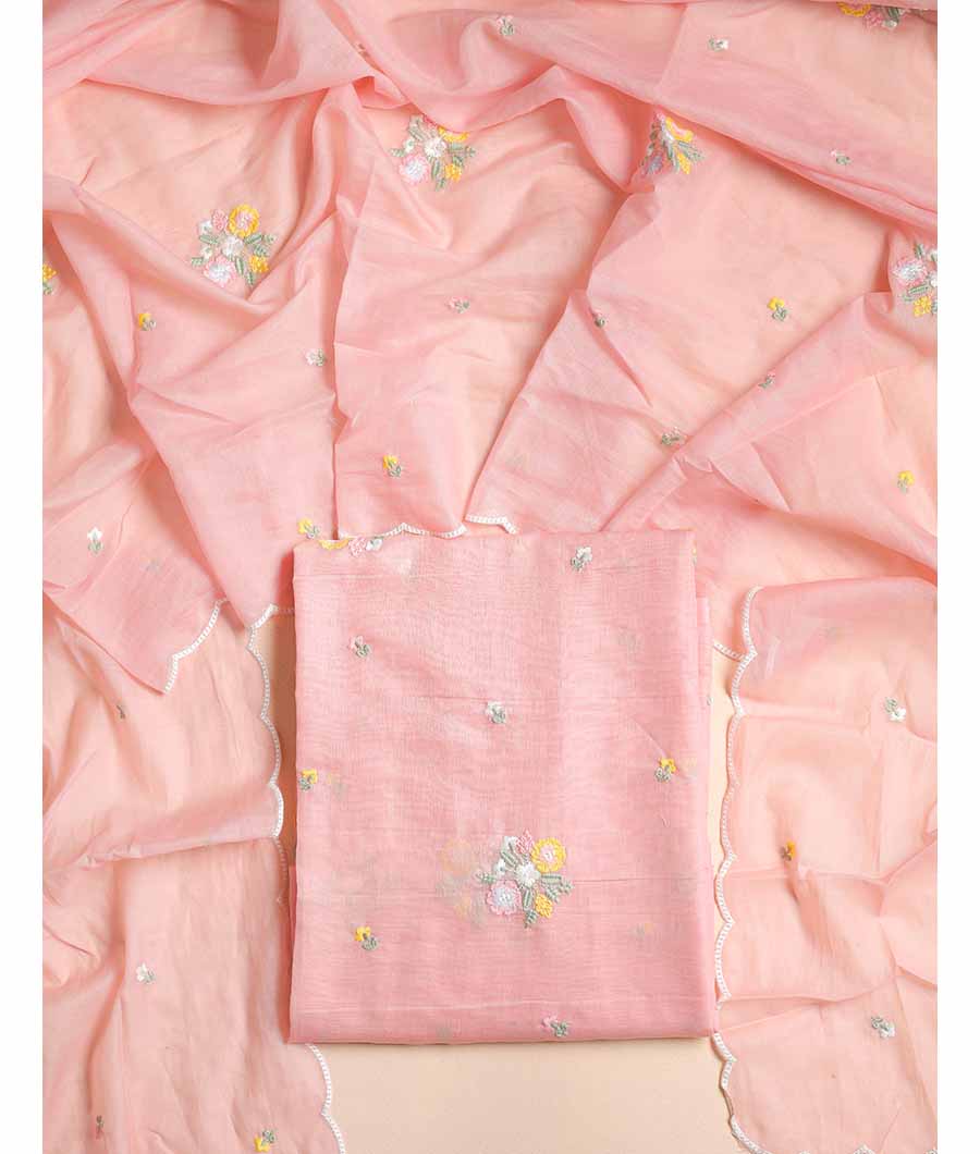 MUL CHANDERI EMBROIDERED TOP AND DUPATTA SET