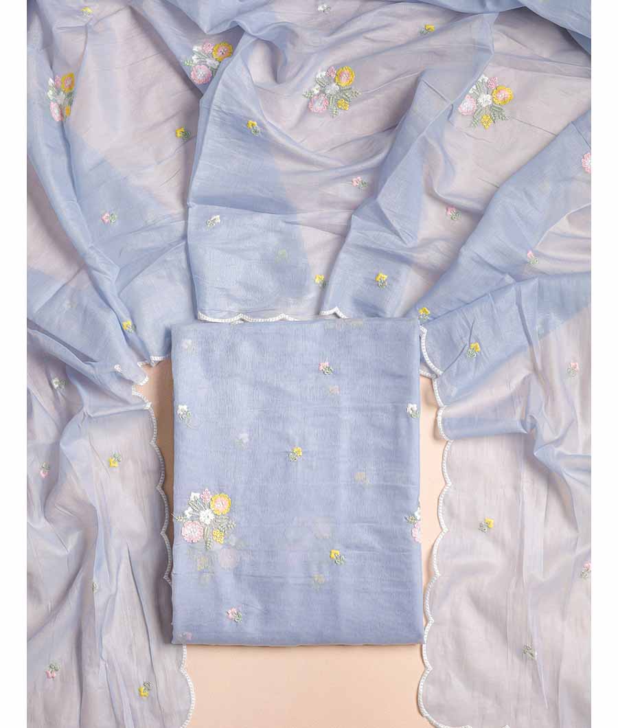 MUL CHANDERI EMBROIDERED TOP AND DUPATTA SET