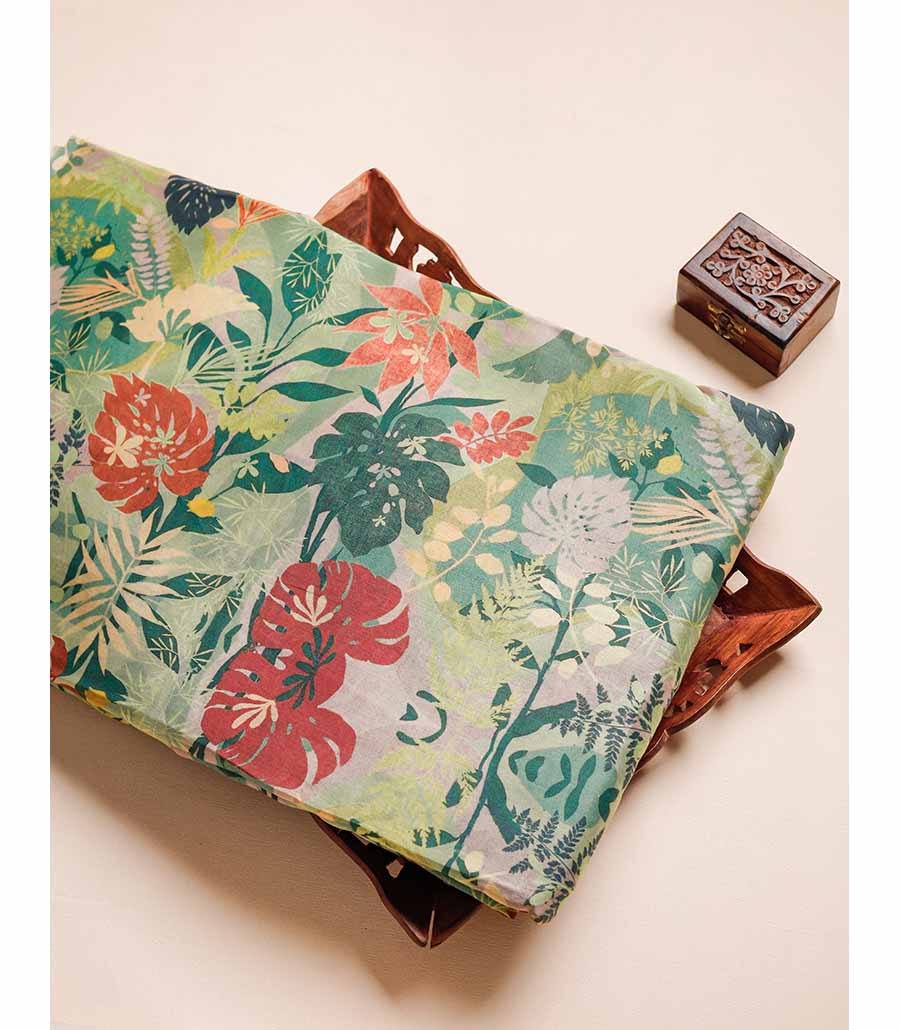 MUL CHANDERI  BLOCK PRINTED FABRIC