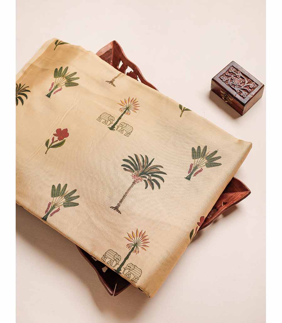 MUL CHANDERI  BLOCK PRINTED FABRIC