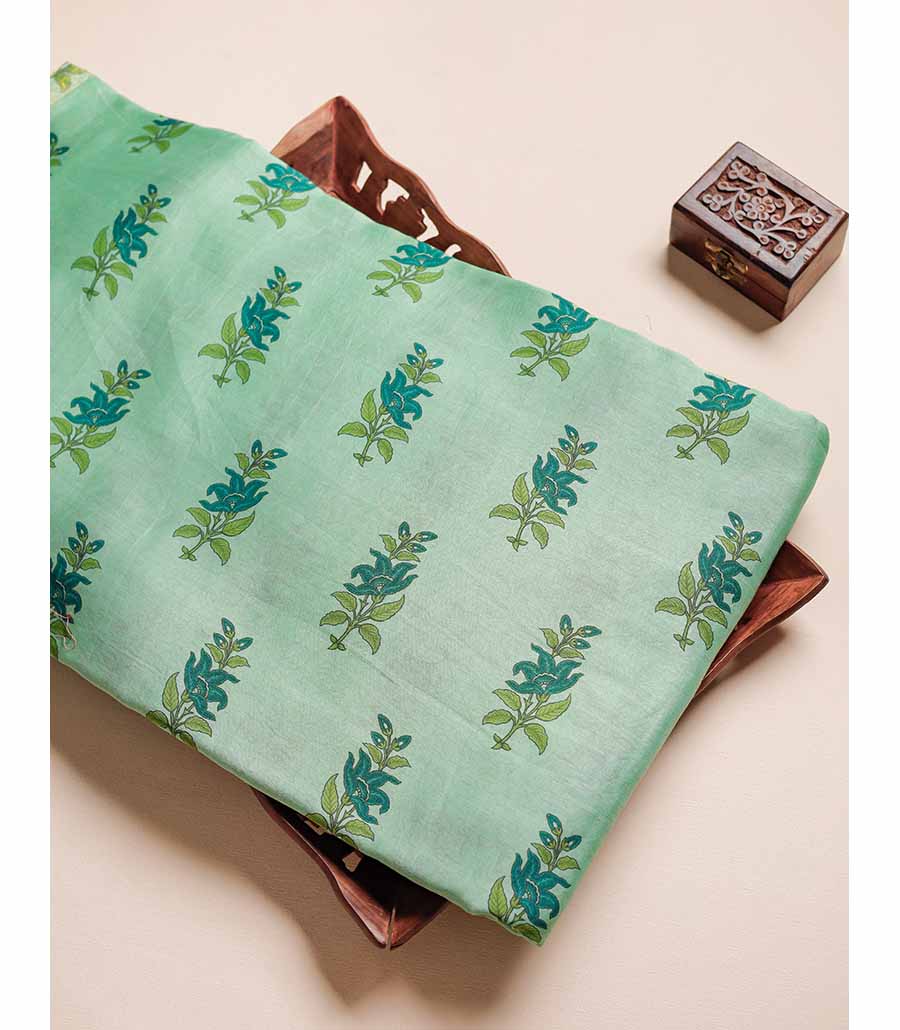 MUL CHANDERI  BLOCK PRINTED FABRIC