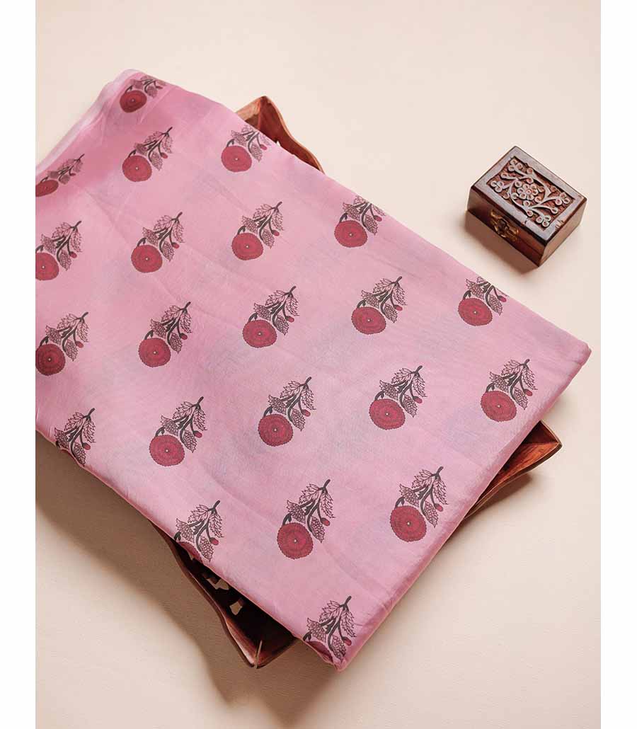 MUL CHANDERI  BLOCK PRINTED FABRIC