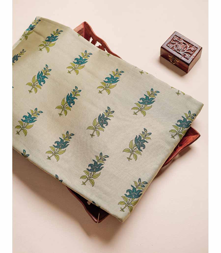 MUL CHANDERI  BLOCK PRINTED FABRIC