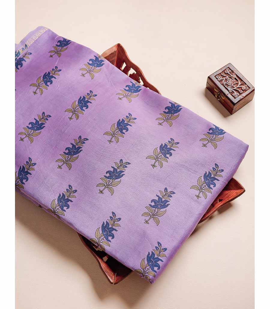 MUL CHANDERI  BLOCK PRINTED FABRIC