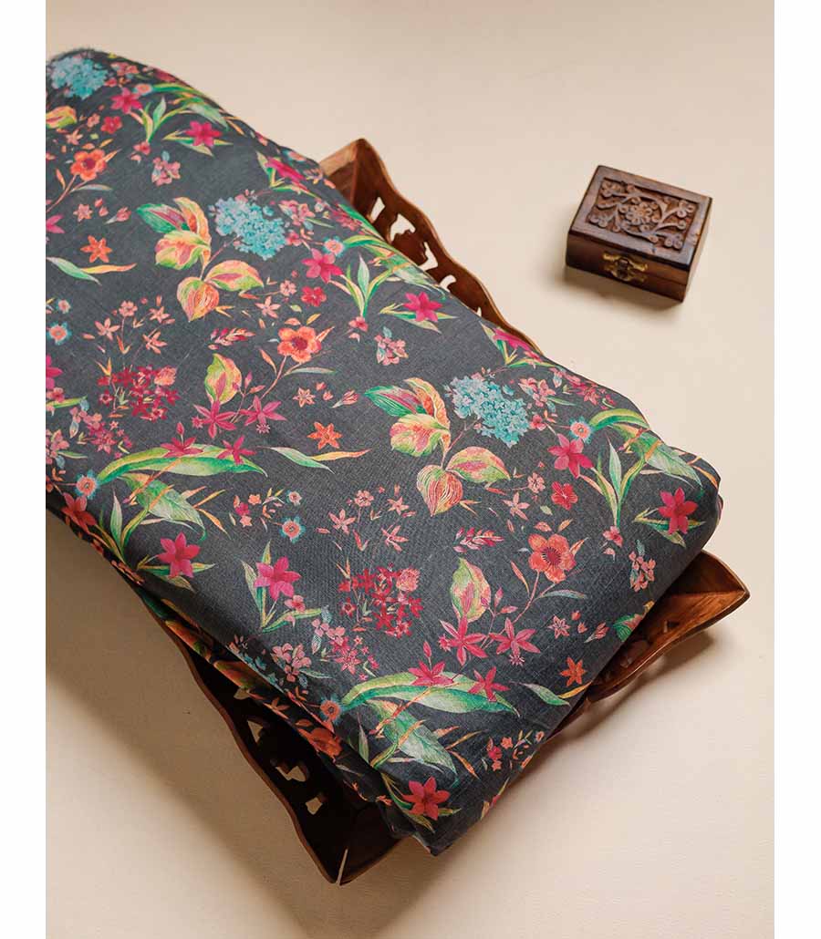 PURE LINEN SILK PRINTED FABRIC