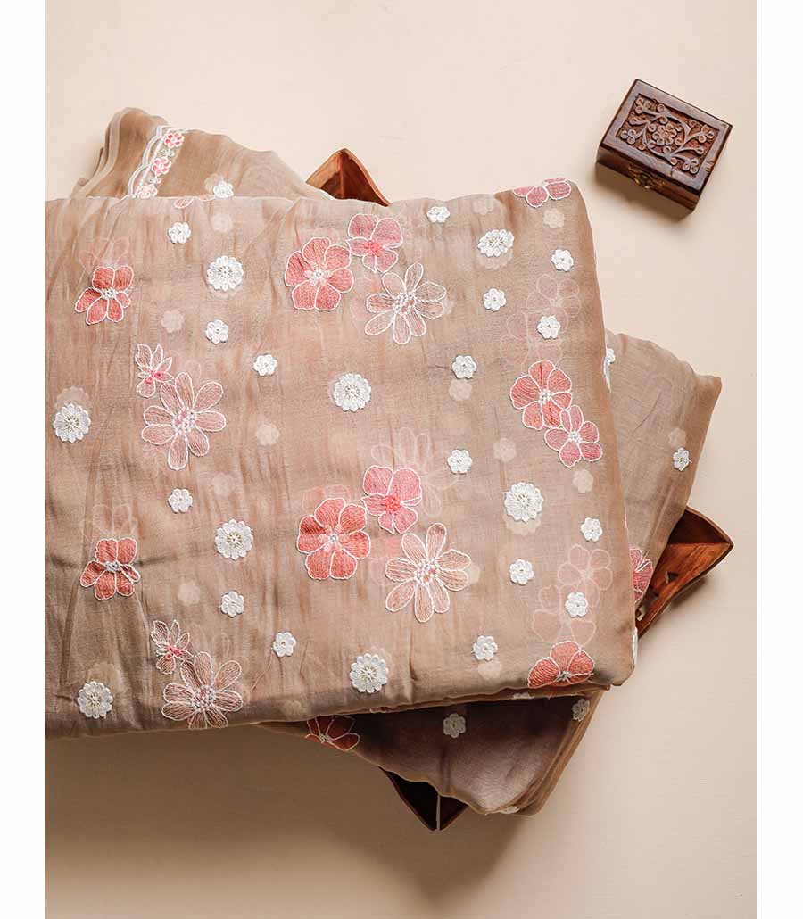 MUL CHANDERI EMBROIDERY FABRIC