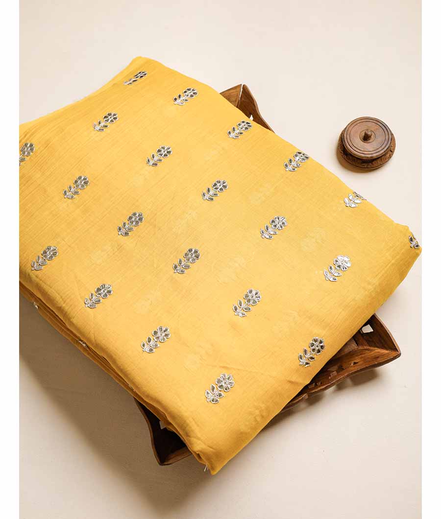 MUL CHANDERI MUKESH WORK EMBROIDERED FABRIC