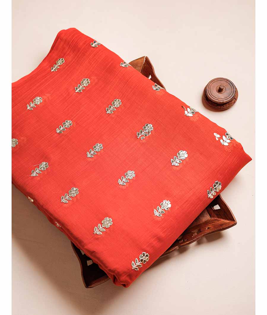 MUL CHANDERI MUKESH WORK EMBROIDERED FABRIC