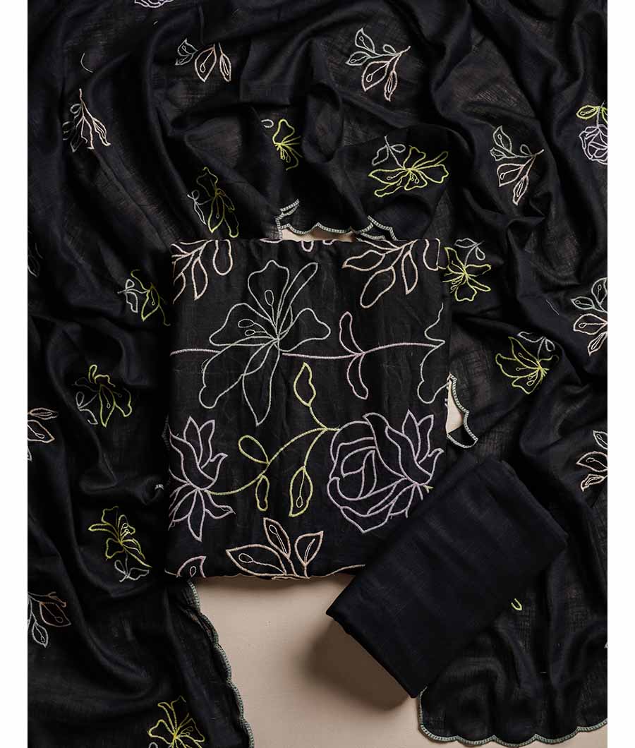 PURE COTTON SLUB EMBROIDERD  SUIT SET