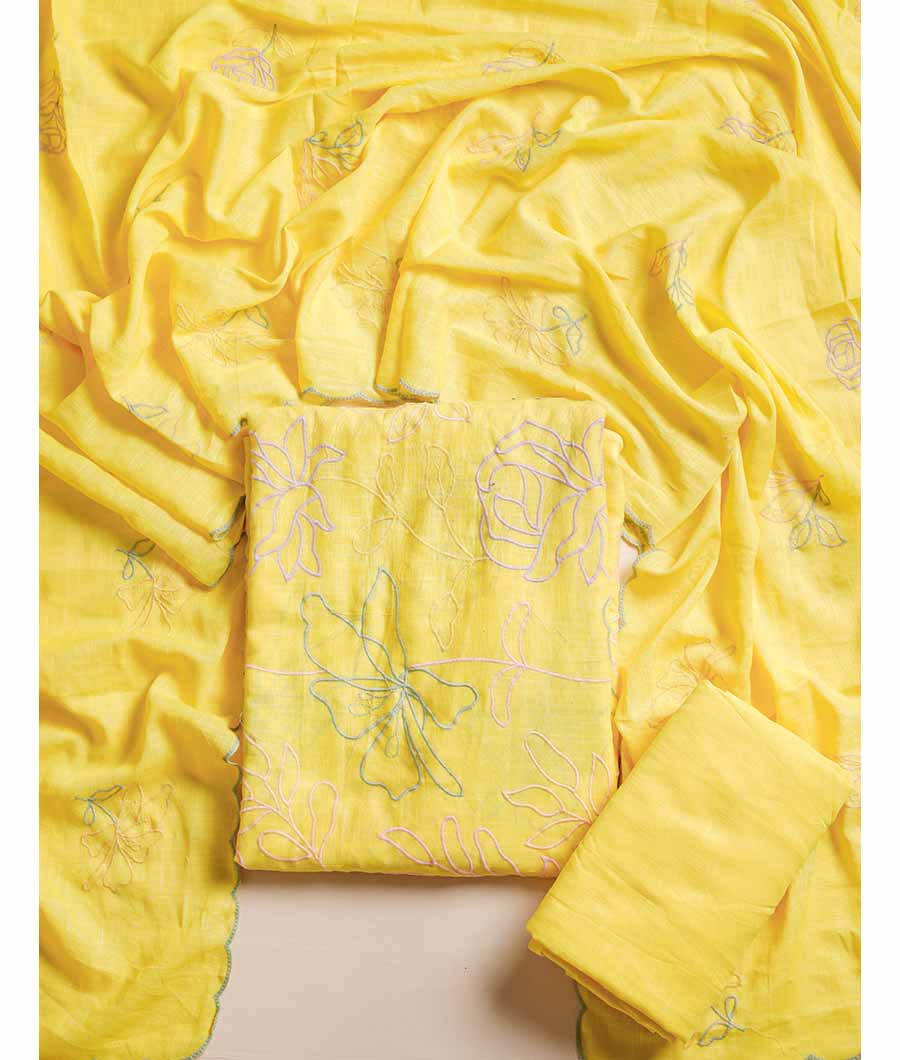 PURE COTTON SLUB EMBROIDERD  SUIT SET
