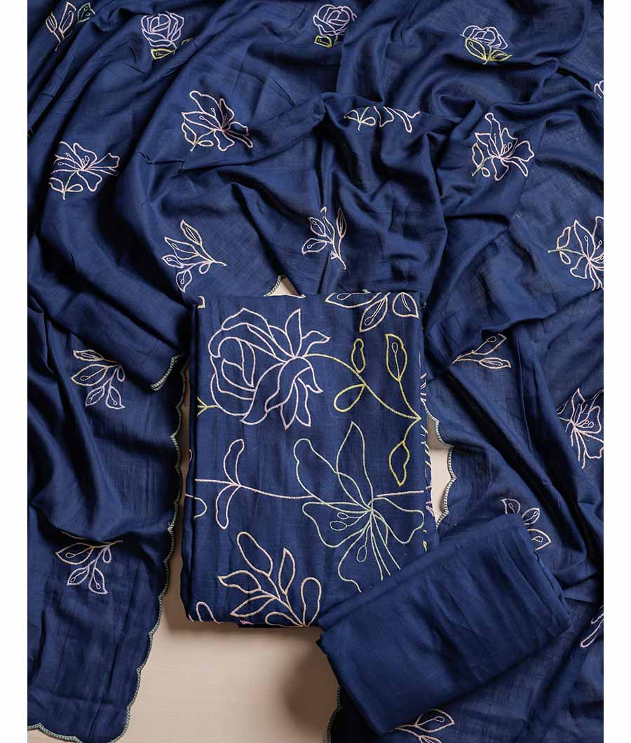 PURE COTTON SLUB EMBROIDERD  SUIT SET