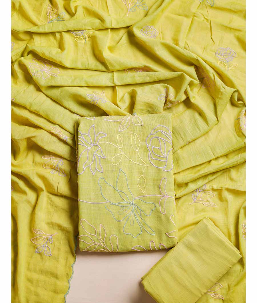 PURE COTTON SLUB EMBROIDERD  SUIT SET