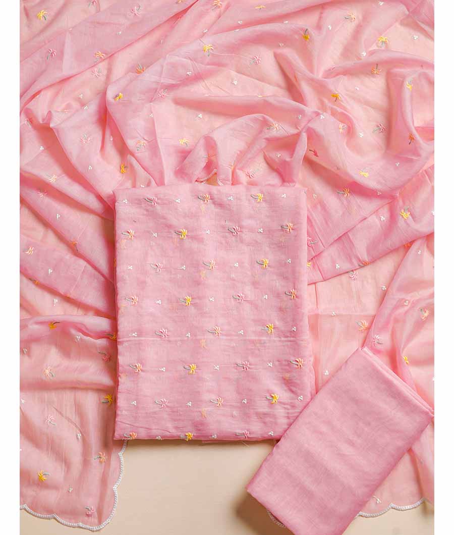 PURE MUL CHANDERI EMBROIDERD SUIT SET