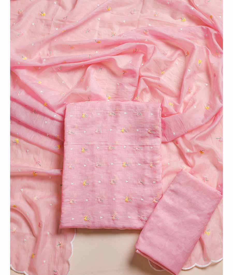 PURE MUL CHANDERI EMBROIDERD SUIT SET