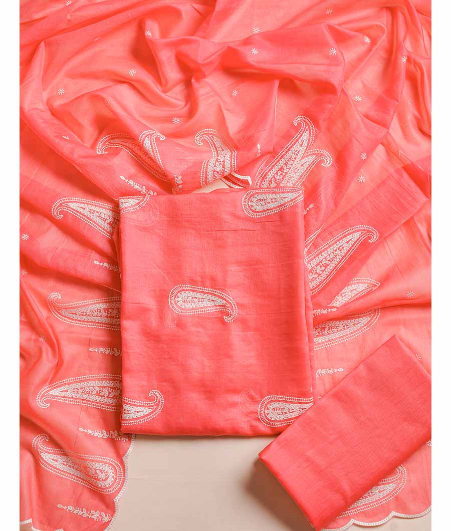 PURE MUL CHANDERI EMBROIDERD SUIT SET