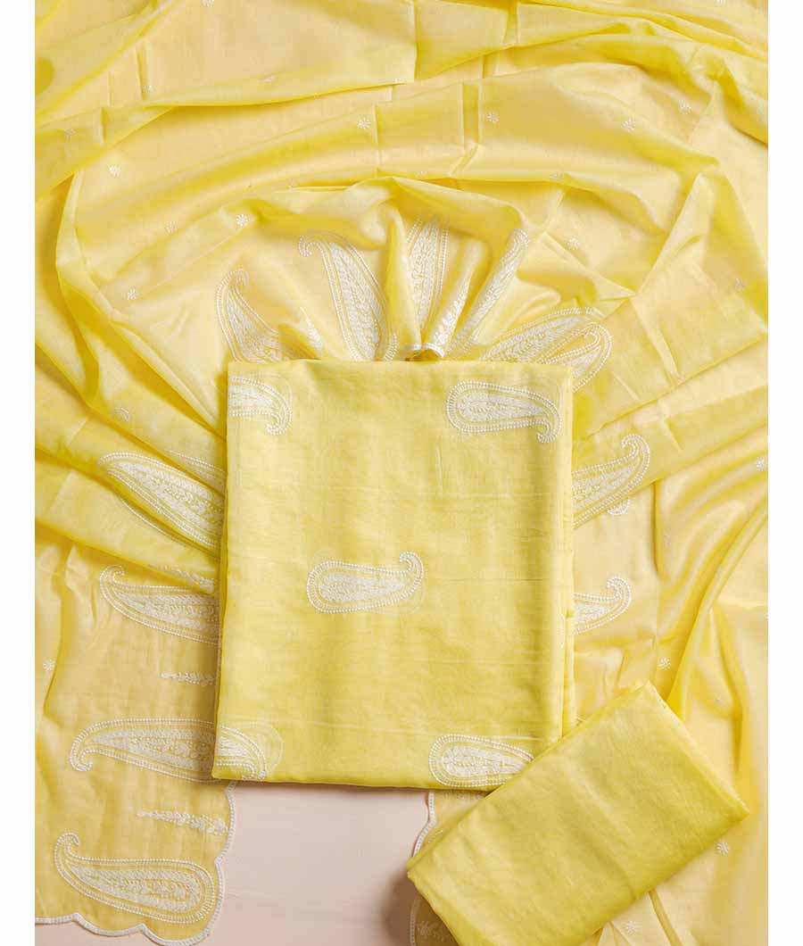 PURE MUL CHANDERI EMBROIDERD SUIT SET