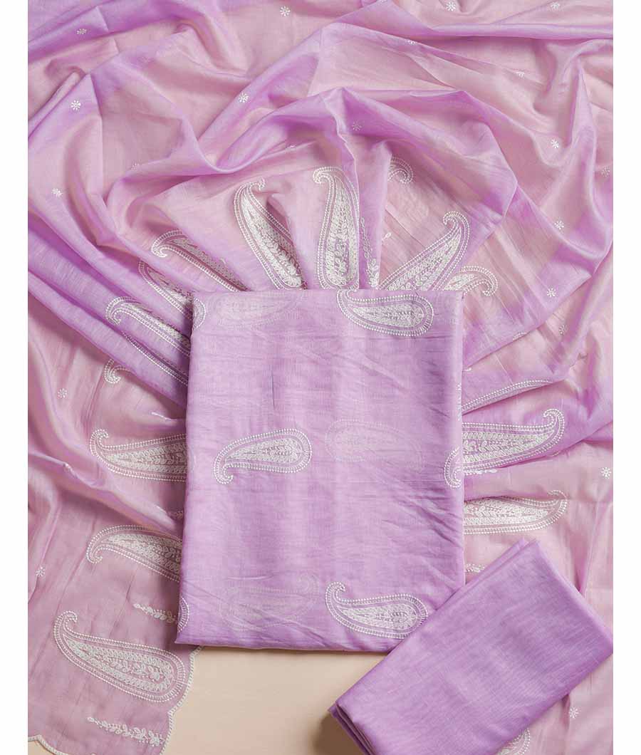 PURE MUL CHANDERI EMBROIDERD SUIT SET