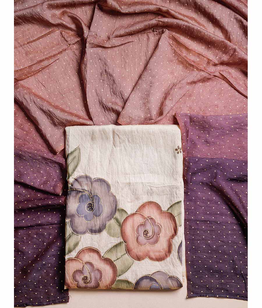 GULZAR'E'MOGRA - BRUSH PAINTED MOGRA CHANDERI SUIT SET