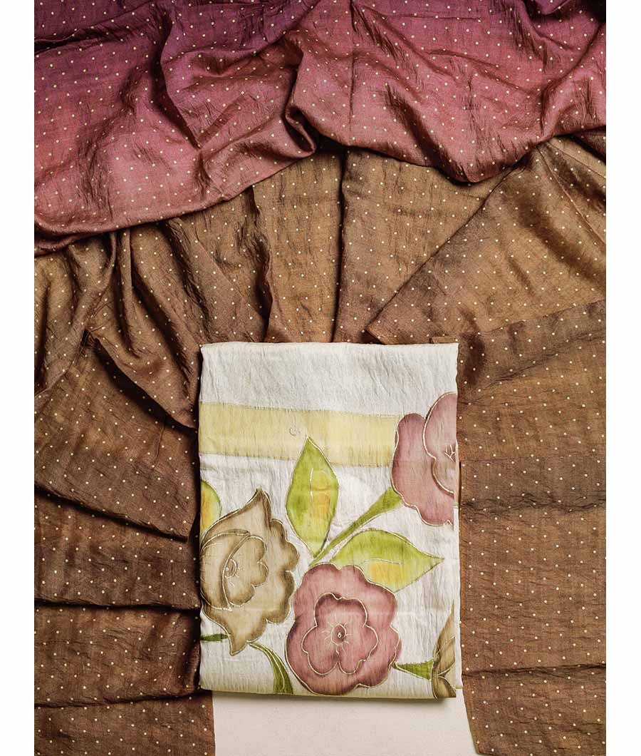 GULZAR'E'MOGRA - BRUSH PAINTED MOGRA CHANDERI SUIT SET